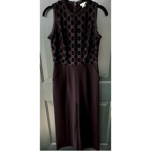 Shoshanna Sz 2 Black Cropped Jumpsuit w/ Velvet Lace Bodice Event Cocktail Date